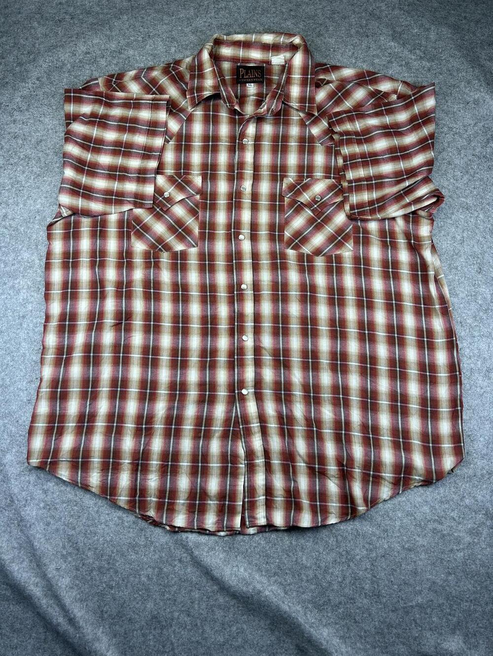 Plains Western Wear Pearl Snap Shirt Men's XL Short Sleeve Cowboy Cut Farm Ranch